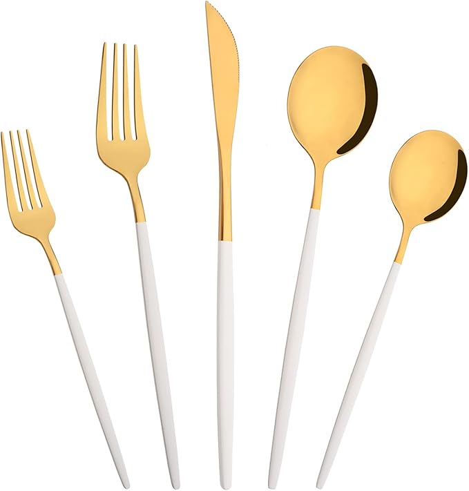 60-Piece Modern Matte Silverware Set, Uniturcky 304 Stainless Steel Flatware Cutlery Set, Elegant Kitchen Utensils Service For 12, Includes Dinner Knives/Spoons/Forks,White Gold Satin Finish