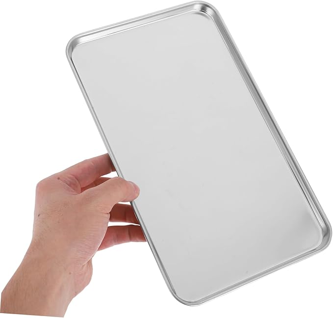 Stainless Steel Rectangular Serving Tray Silver Platter Flat-Bottom Fruit Tray Multipurpose Kitchenware for Home Cafes Hotels Easy Clean