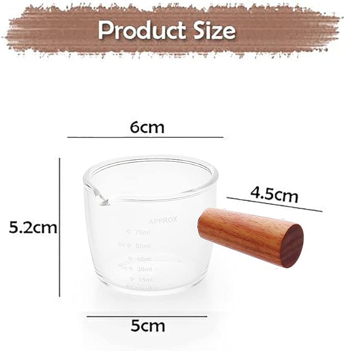1 Pack Espresso Shot Glass 75ML Triple Pitcher Barista Single Spouts With Wood Handle By BCnmviku