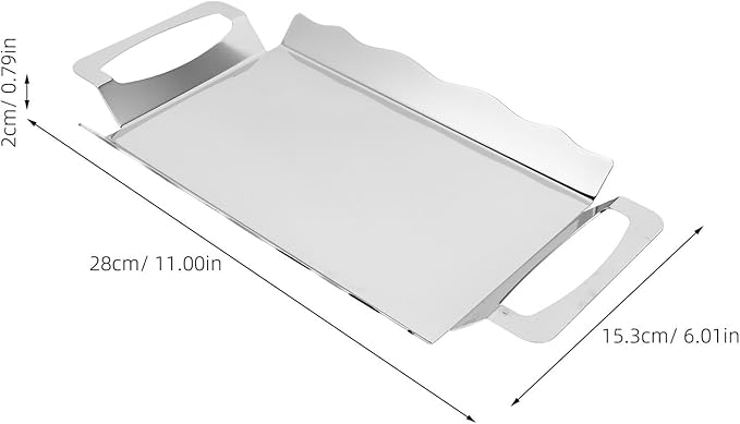 BESPORTBLE Stainless Steel Serving Tray with Handles, Medium Rectangular Vanity Organizer Platter 28x15.3cm, Chrome Silver Decorative Tea and Dessert Server for Buffet and Party