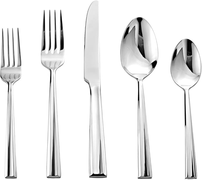 Godinger 20-Piece Flatware Set - Dinner Forks, Salad Forks, Tea Spoons, Tablespoons, and Knives - 18/0 Stainless Steel in Luxurious Mirror Silver Finish