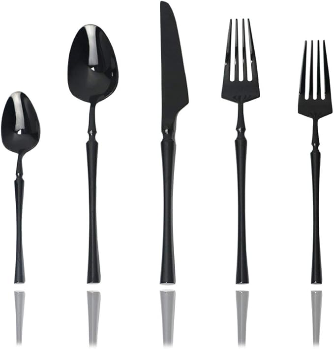 JASHII Black 5-Piece 18/10 Stainless Steel Flatware Cutlery Set for 1, Silverware Set, Mirror polish, Ideal for Wedding Festival Party Home Kitchen, Dishwasher Safe (Black)