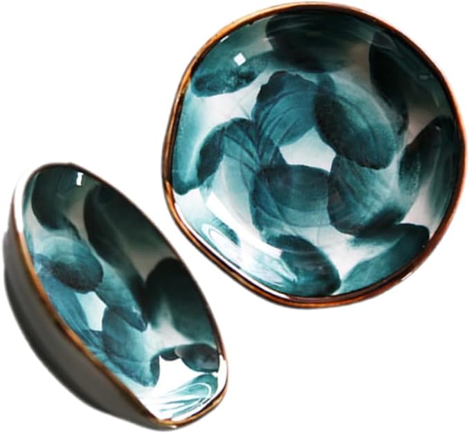 2pcs Retro Handpainted Ceramic Plate Small Dish for Chips Dip Seasoning Tray Appetizer Plate Sauce