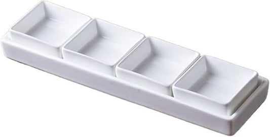 Appetizer Plates, Four Compartments Combination Of Flavor Plates Ceramic Small Plates for Dessert, Square Serving Plates, Kitchen Dinnerware Dishes Set for Snacks, Appetizer
