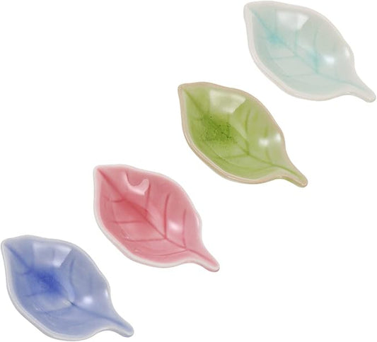 4pcs Ceramics Leaves Plates Seasoning Dishes Tea Bag Holders Teaspoon Oil Plates Ketchup Saucer Serving Dish for Appetizer Vinegar Spice Salad Soy
