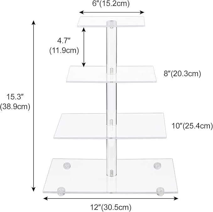 Acrylic Cupcake Stand Clear Cupcake Holder Display Stand Dessert Pastry Tower for Wedding Birthday Bar Party Décor (Square - 4 Tier)