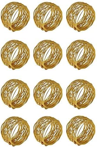 Golden Mash Napkin Rings Dining Table Napkin Holder, Classic Everyday Use Thanksgiving, Christmas Napkin Rings Buckles,Festive Party Gift Farmhouse for Table Mash (Matal Set of -12)