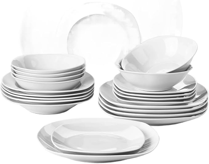18 Pieces of Whites Porcelains Platse Set withs Soups Plate Tableware Set Service