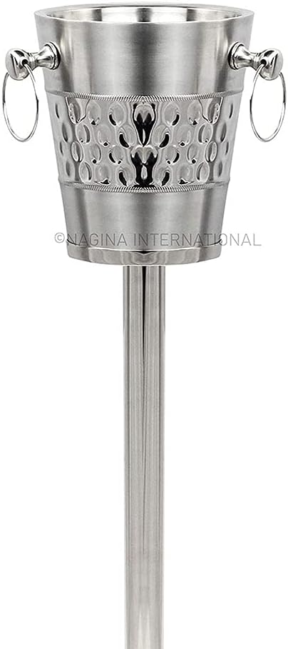 Deep Hammered Brushed Nickel Plated Majestic Wine & Ice Bucket with Steel Bucket Stand | Wine Chiller On Stand Kitchenware Barware | Party Organization Ideas