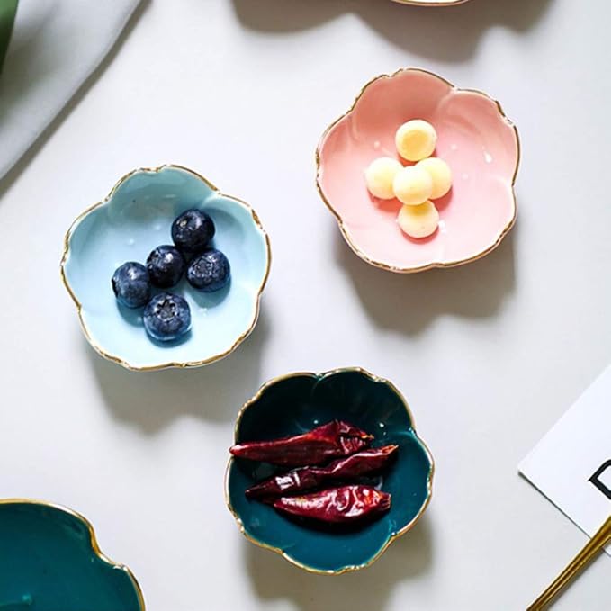 Soup Bowls, Rice Bowls, 2pcs Sauce Dishes Ceramic Seasoning Dipping Bowl Flower Shape Sushi Soy Dipping Bowl Appetizer Plates Serving Dish for Kitchen Home (Blue) Sushi Plates ( Color : Blue , Size :
