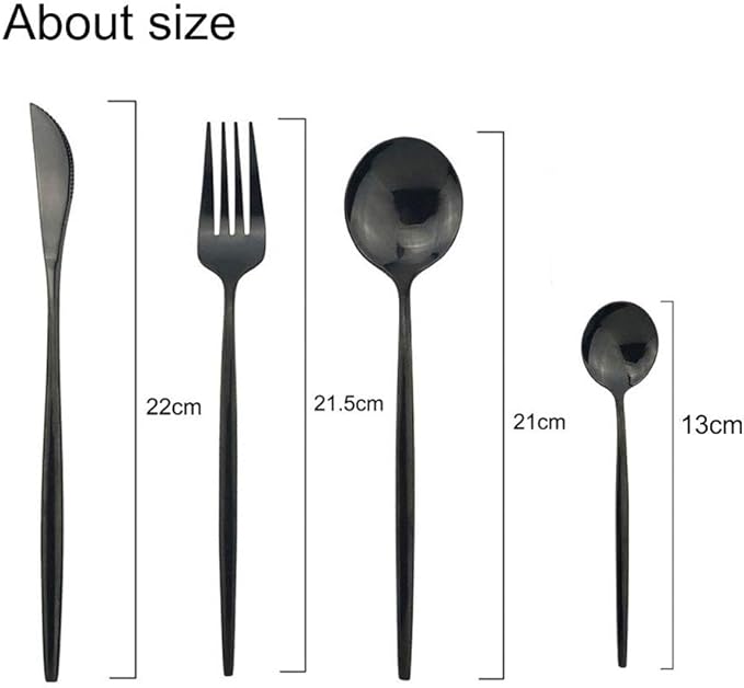 JASHII 24 Piece Titanium Plated Stainless Steel Flatware Set, 24 Black Silverware Set, Cutlery for 6 (Shiny)