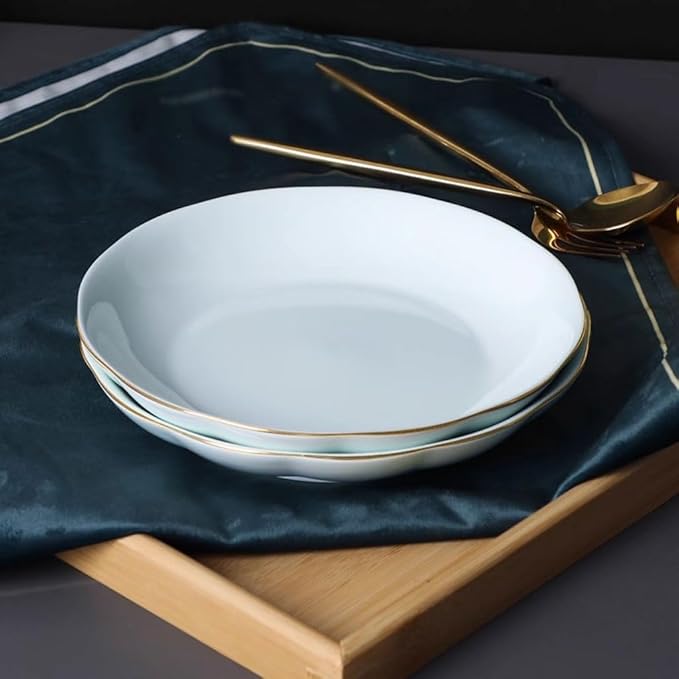 SONGCHAO Party Supplies Light Luxury Gold-rimmed Celadon Plate, Household Ceramic Plate, Creative Pumpkin Plate, Chinese Fruit Plate, Salad Plate Party Plates (Color : A, Size : 6pcs)