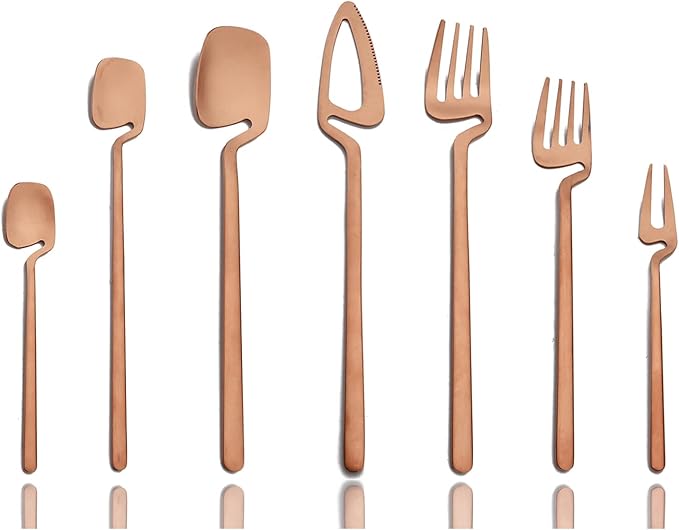 JASHII 28-Piece Silverware Set, 304 Stainless Steel Flatware Cutlery Set Service for 4, Metal Eating Utensil Set, Including Fruit Fork and Ice scoop, Hangable & Matte - Dishwasher Safe - Rose Gold
