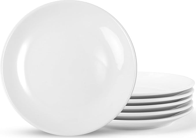 White Dinner Plates Set of 6, 8 Inch Ceramic Salad Plates,Ceramic Appetizer Plate,White Dessert Plate for Appetizers Salad Snacks, Microwave & Dishwasher Safe
