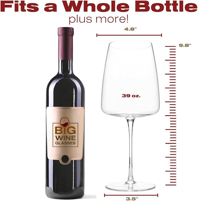 Goliath Giant Wine Glass - Premium Crystal Wine Glasses Set of 2 - Fits Entire 750 ml Bottle