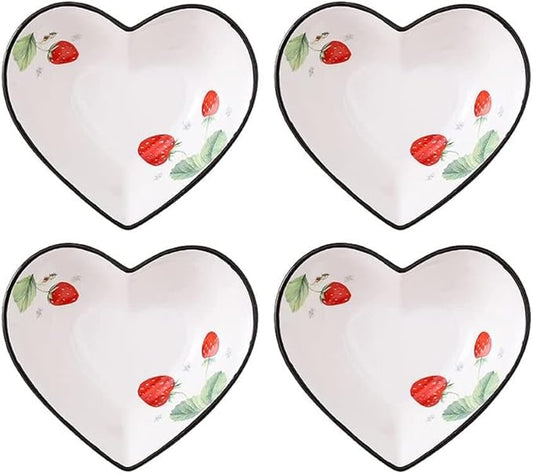 4pcs Ceramic Strawberry Heart Shape Sauce Dishes Seasoning Dishes Appetizer Plates