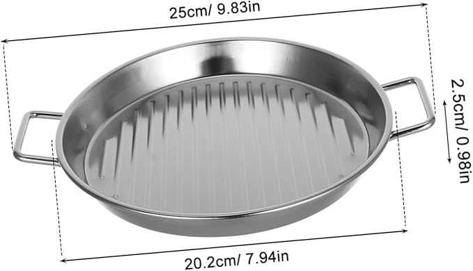 Stainless Steel Round Steak Plate Seafood Serving Tray Elegant Double Ears Design for Family Meals and Outdoor Bbqs and Stylish Silver Finish