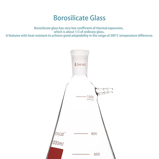 stonylab Filtering Flask with 24/40 Standard Taper Outer Joint, Heavy Wall Borosilicate Glass Filter Flask, Bolt Neck with Tubulation, 1000 ml
