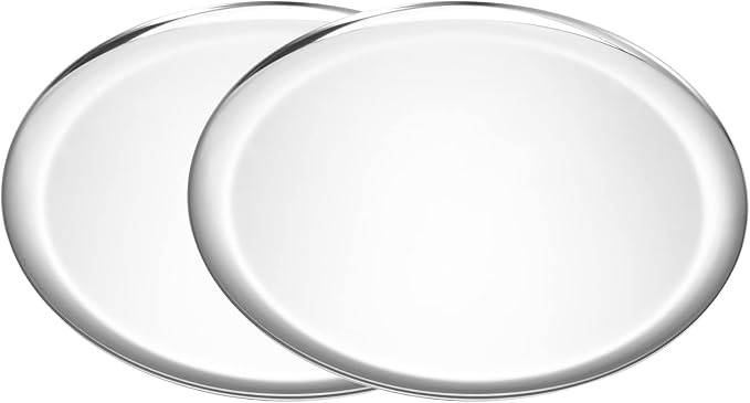 Silver Round Stainless Steel Tray Decor for Coffee Table Living Room,Bathroom Accessory Vanity Tray,Jewelry Dish Aesthetic,Perfume Makeup Tray,Serving Platter,Display Tray.Diameter28cm.2Piece
