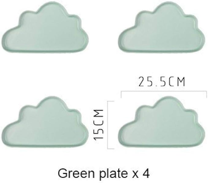 Dessert plate2 PCS 4 PCS Ceramic Color Clouds Plate Porcelain Rain Tray Matt Smooth Plates Cute-Green cloud4Big