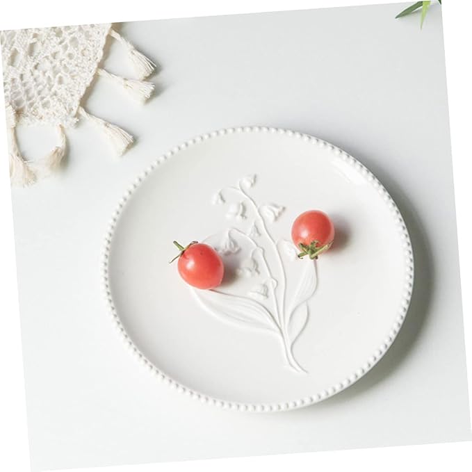 Cabilock American Style Embossed Ceramic Plate Multi-purpose Dish for Steak Desserts Food Storage Tray for Home Use Housewarming