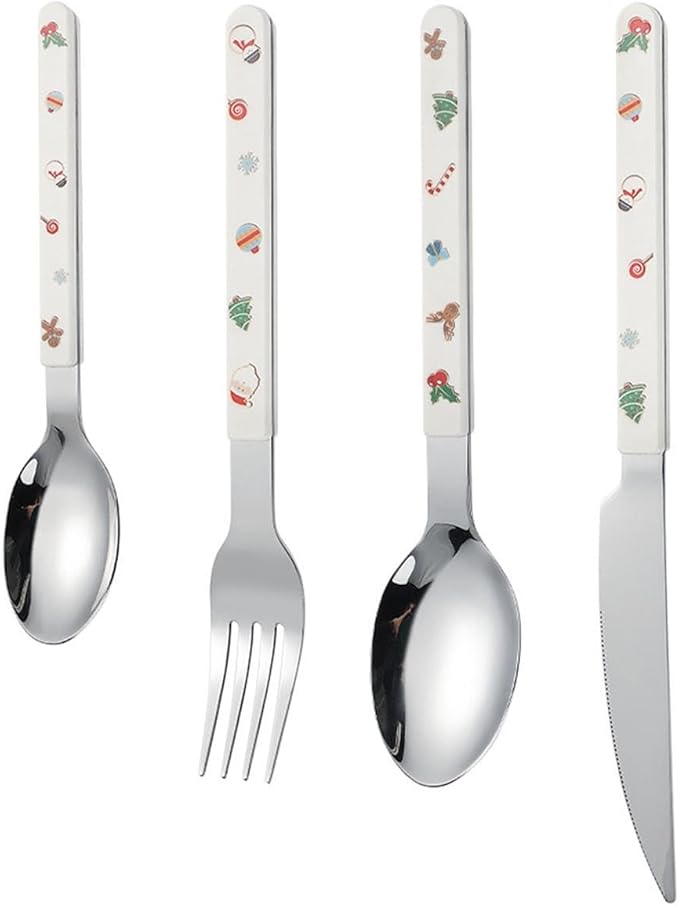 Christmas Flatware Kitchen Utensil Reusable Food Serving Utensils Stainless Steel Flatware Xmas Cutlery for Kitchen Christmas, Fork Knife Spoon Set