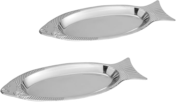 Cabilock 2pcs Stainless Steel Fish Tray Magnetic Base Steamed Fish Dishes for BBQ and Kitchen Silver Serving Plates for Seafood Cooking and Entertaining