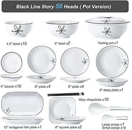 Dinnerware Set Dinner Party Tableware Service Set 60-Pieces Porcelain White Dinnerware Sets - Dinner Plates and Bowls Sets, Ceramic Dishes Set Service for 8/10/12, Creative Dinner Plates(56Pcs)