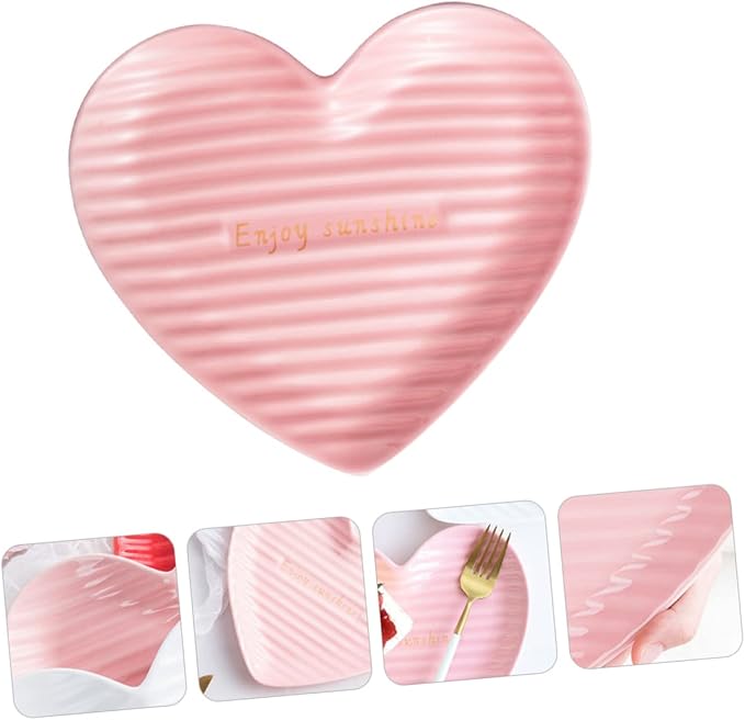 PRETYZOOM Heart Shaped Ceramic Steak Plate Food Serving Dish for Salads Desserts and More Romantic Dinners and Special Occasions and Unique Design