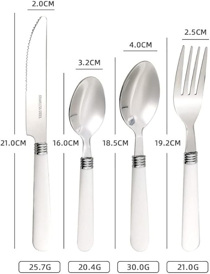 White Silverware Set for 10 Durable Stainless Steel Flatware Set 40 Piece Cutlery Tableware Utensils White Handle (ABS) Set Include Teaspoons Knives Forks and Spoons for Home Kitchen Christmas