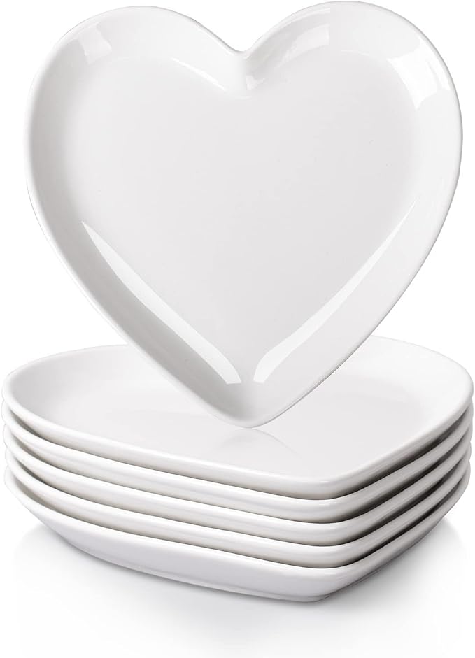 Delling Heart Porcelain Dessert Salad Plates - White 7.3 Inch Appetizer Plates,12 Pack Soy Sauce Dish