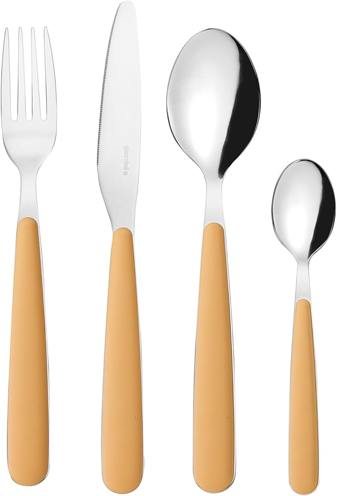 Guzzini - 24 Piece Stainless Steel Cutlery Set, White, "POP" (Mustard Yellow)