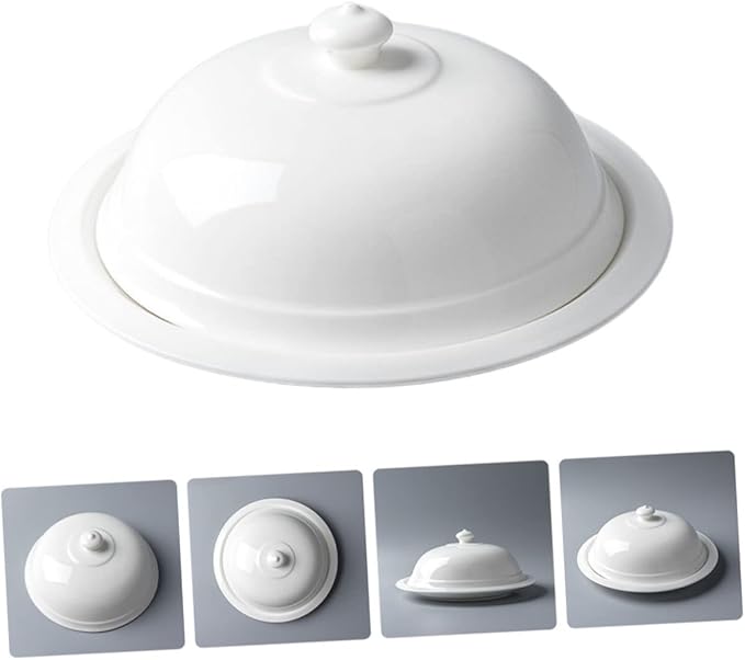 Cabilock Ceramic Steak Plate with Dome Lid French Style Shallow Serving Dish for Desserts Snacks and Pasta for Kitchen Tableware and Dinner Parties
