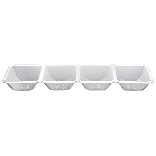 Party Essentials N165621 Plastic Four Compartment Rectangular Tray, 16" Length x 5" Width, Clear (Case of 6)