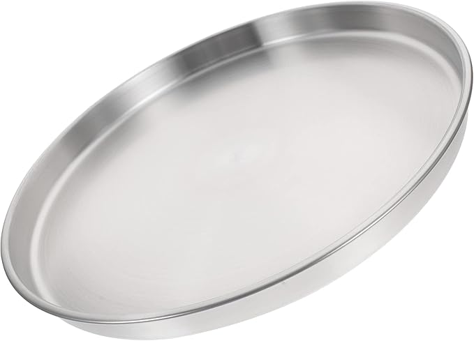 LOGOFUN 2 Pcs Stainless Steel Tray Metal Round Serving Tray Large Flat Storage Plate (Silver-30cm)