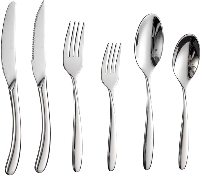 TWEE 60 Piece Silverware Set Service for 10 Stainless Steel Flatware Serving Set Cutlery Set Forks Spoons and Knives Set Tableware Set (Including Steak Knives) Utensil Sets Dishwasher Safe
