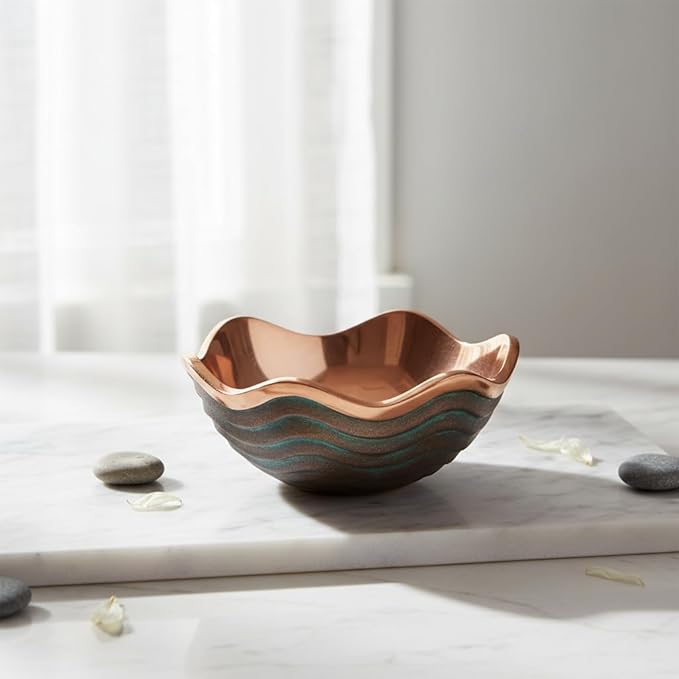nambe Mini Copper Canyon Bowl | 4.5-Inch Fruit Bowl for Kitchen Counter, Table, Mantel Décor | Decorative Scalloped Edge Vegetable Basket | Salad Serving Bowl | 6.5-Ounce