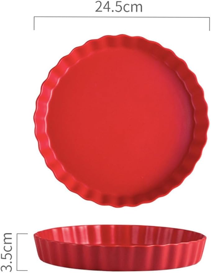 BESPORTBLE 10-inch Red Ceramic Sushi Plate Creative Breakfast Dish Simple Italy Noodles Plate Household Tableware for Home and Restaurant Use
