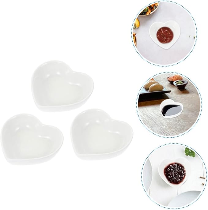 IMIKEYA 3Pcs Heart Shaped Ceramic Condiment Dish Set Sauce Serving Plates for Dipping Suitable for Snacks Desserts and Appetizers