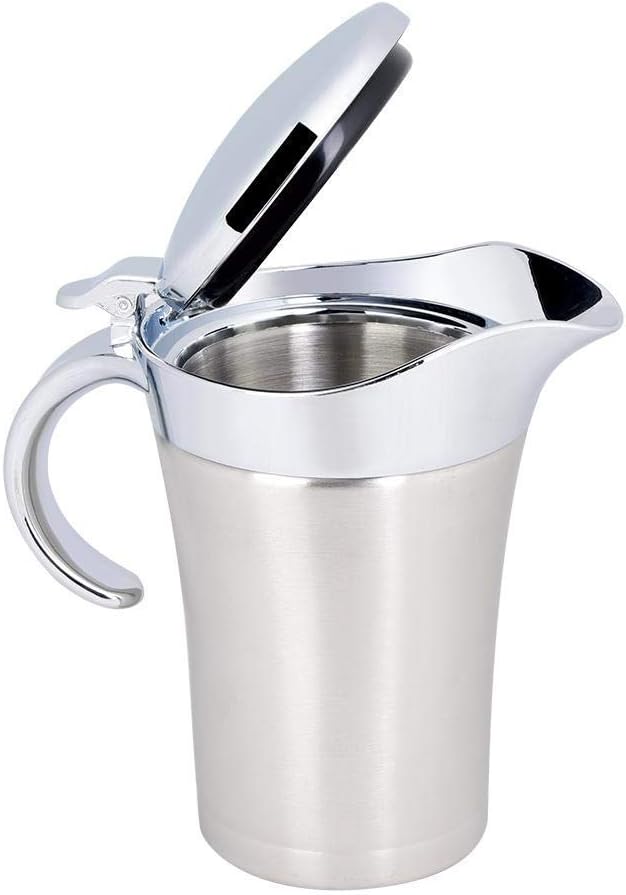 450ML/750ML 304 Stainless Steel Thermal Sauce Pot, Double Wall Insulated Gravy Boat Pot with Lid Serving Jug Bucket with Non-drip Spout for Juice Tomato Sauce Kitchen Supplies(750ml)