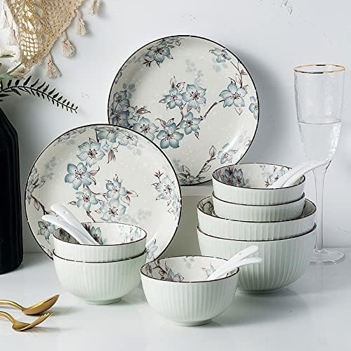Ceramics Dinnerware Set, 16 Pcs Modern White Underglaze Color Dinner Set, Porcelain Bowls and Plates Sets, Stoneware Dishes Set, Tableware Combination Set - Plates/Bowls/
