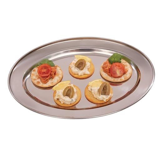 Olympia K363 Oval Serving Tray 12In/289mm Stainless Steel Platter, Silver