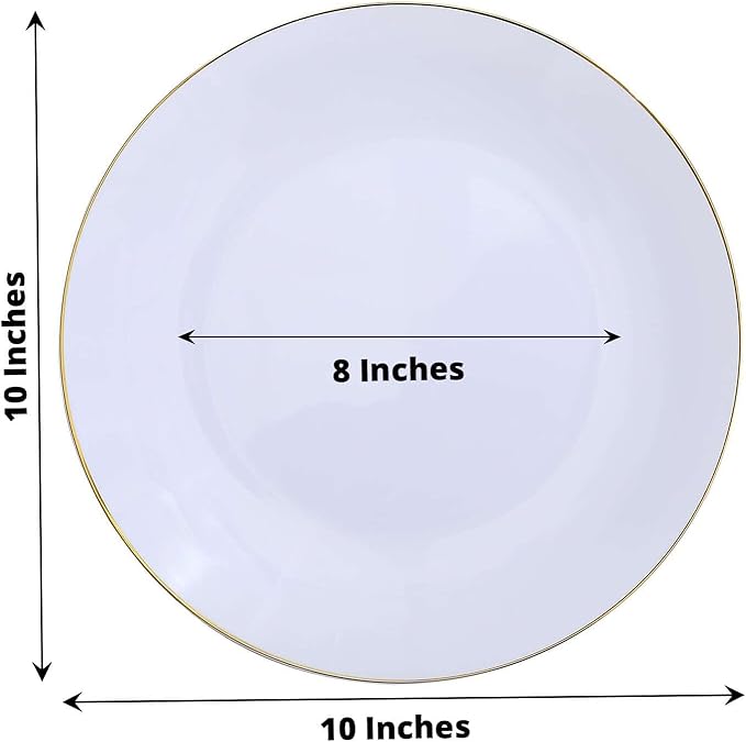 Efavormart 10 Pack | 10" Glossy White Round Plastic Dinner Plates With Gold Rim, Disposable Party Plates