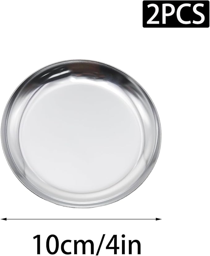 Pine & Linen 2 Pcs Silver Jewelry Dish, 4 Inch Stainless Steel Trinket Tray Decorative Plate, Small Serving Tray for Home Decor/Decor Enthusiasts