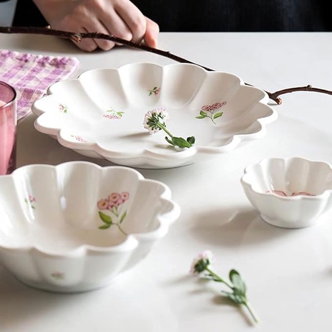 Appetizer Bowls Sauce Dish Flower Shape Ceramic Mini Condiment Dishes Side Dish Appetizer Plates Sushi Soy Dipping Bowls Snack Serving Saucer Set(Set of 2) Salad Bowls (Color : Pink)