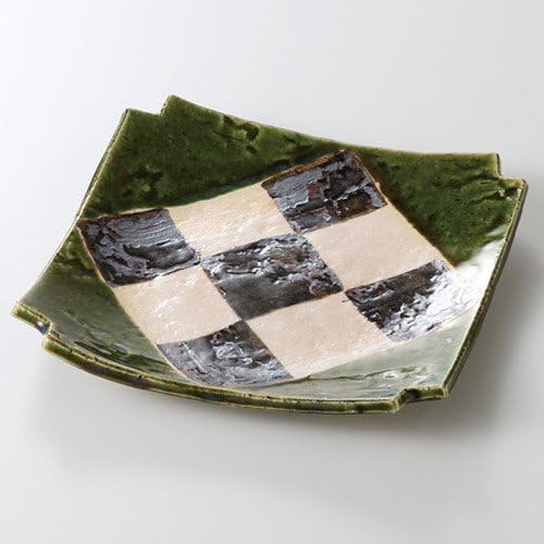 Oribe Rust Checkered Square Cut Plate, 7.5 x 7.3 x 1.1 inches (19 x 18.6 x 2.7 cm), 16.5 oz (470 g), Appetizer Plate, Restaurant, Ryokan, Japanese Tableware, Restaurant, Commercial Use