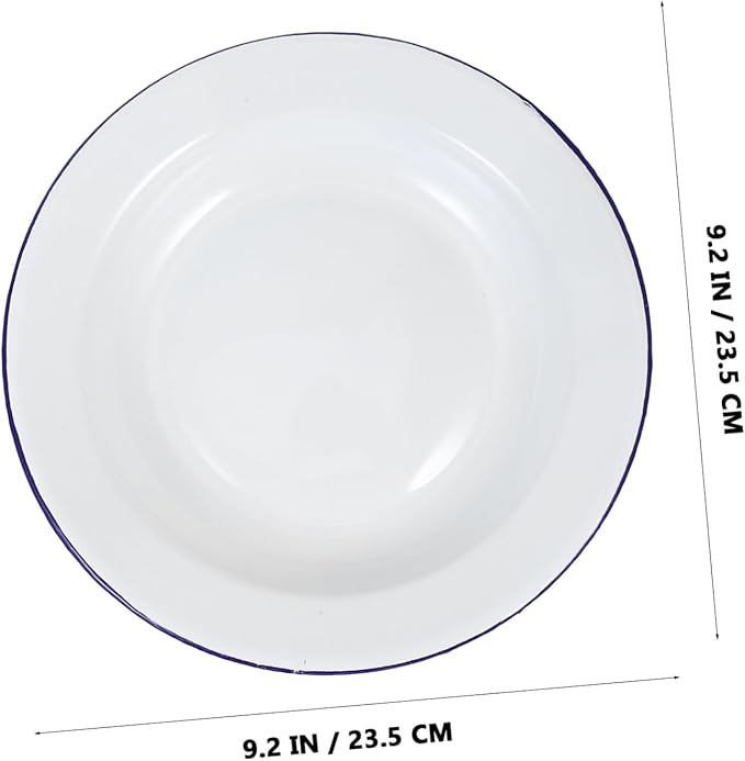 PRETYZOOM 4pcs Flat Rim Enamel Plates Scratch-Resistant Ceramic Dinnerware for Appetizers Desserts and Salads Vintage White Enamel Serving Dishes for Home and Outdoor Use