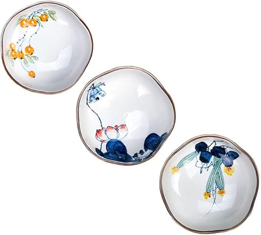 Appetizer Bowls Set of 3 Ceramic Sauce Dish Hand Painted Soy Sauce Dipping Bowls Appetizer Plates Side Dishes Snack Dessert Ketchup Seasoning Dishes Salad Bowls