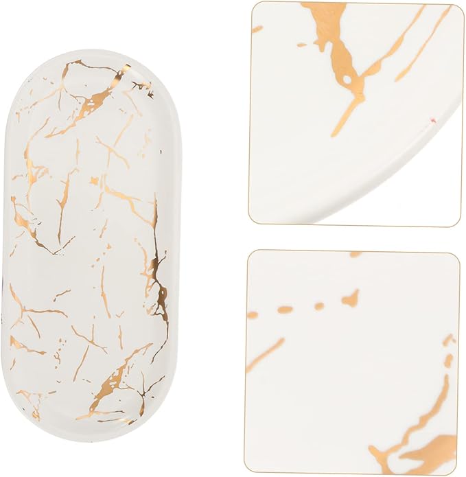 3 Pcs Marble Ceramic Plate Appetizer Serving Tray Dessert Plate Ceramic Marble Tray Restaurant Sushi Plate Ceramic Fruit Plate White Dinner Party Dressing Table Cosmetic Ceramics