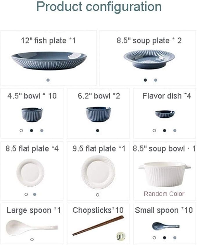 Dinnerware Set,46 Pieces White Blue Vertical Pattern Ceramics Dinner Sets Plates Bowls Combination for Family Party